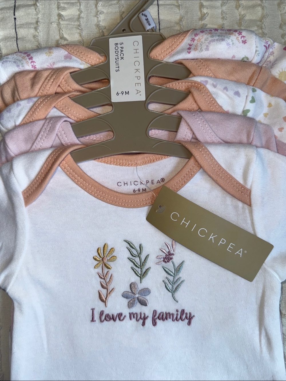 chick pea Baby Girls' Floral Embroidered Bodysuit - White & Peach (6-9M)